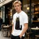 Olive Green T-Shirt With Surprised Black Cat Graphic Print