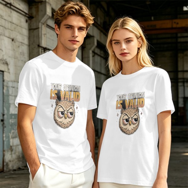 Owl Graphic T-Shirt With 'Your Opinion Is Valid' Text