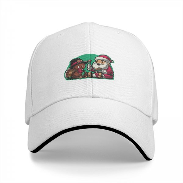 Black baseball cap with Santa and turkey Thanksgiving Christmas design