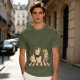 Olive Green T-Shirt With Chasing Chickens And Elf Character Print