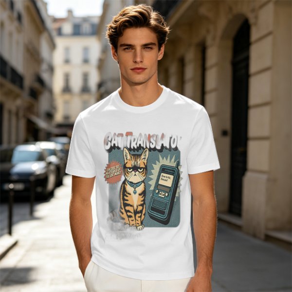 Olive T-Shirt With Grumpy Tabby Cat And Retro Cell Phone Print