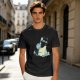 Olive T-Shirt With Black Cat Emerging From Wave Check Mark Print