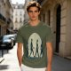 Olive T-shirt with Walking Silhouettes Under a Large Moon