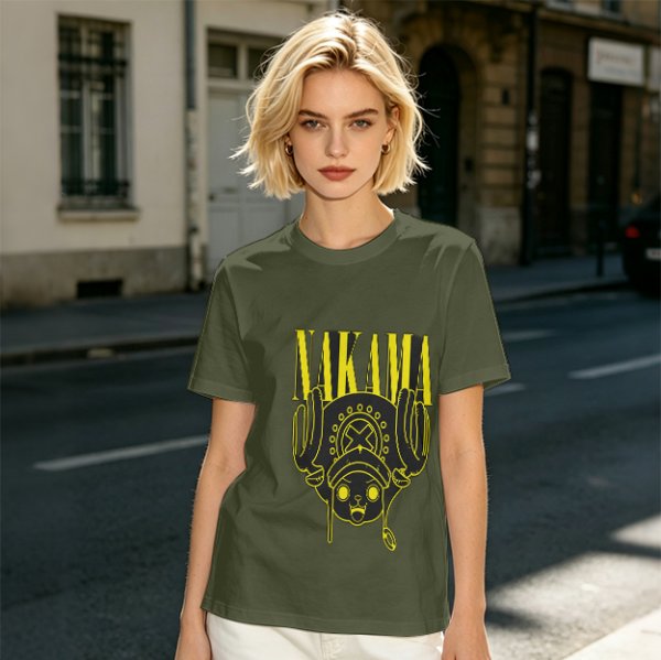 Olive Anime T-Shirt Featuring Chopper and Nakama Text