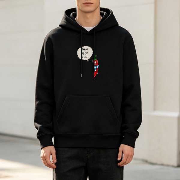 Black Hoodie With Cute Chili Pepper Graphic 'I'm a Little Chili'