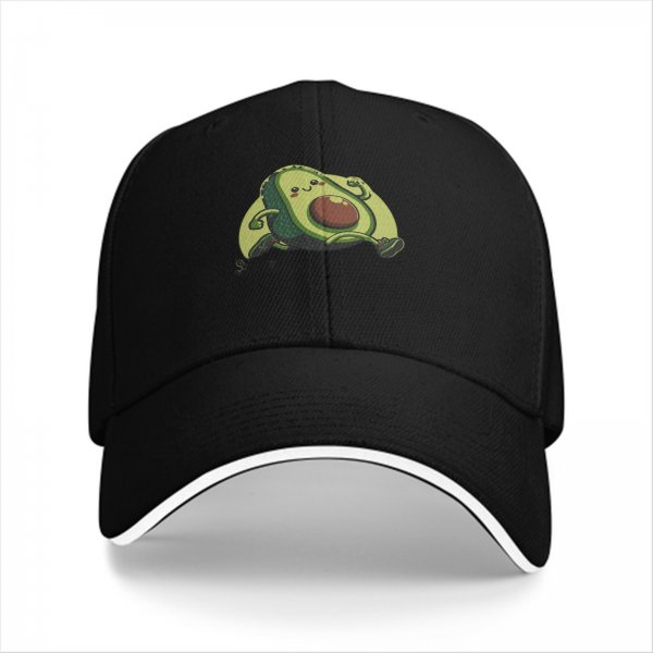 Black Baseball Cap With Cute Running Avocado Graphic