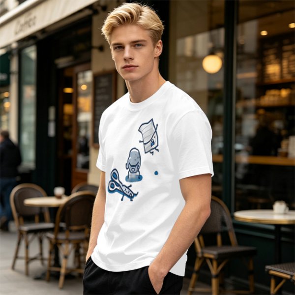Olive T-Shirt With Rock Paper Scissors Cartoon Characters