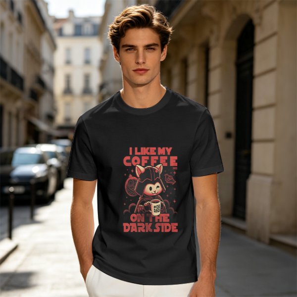 Olive T-Shirt with Cat Darth Vader 'I Like My Coffee On The Dark Side' Print