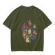 Olive Green T-Shirt With Whimsical Fruit Bird Graphic Print