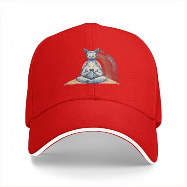 Black Baseball Cap With Meditating Llama Rainbow Print