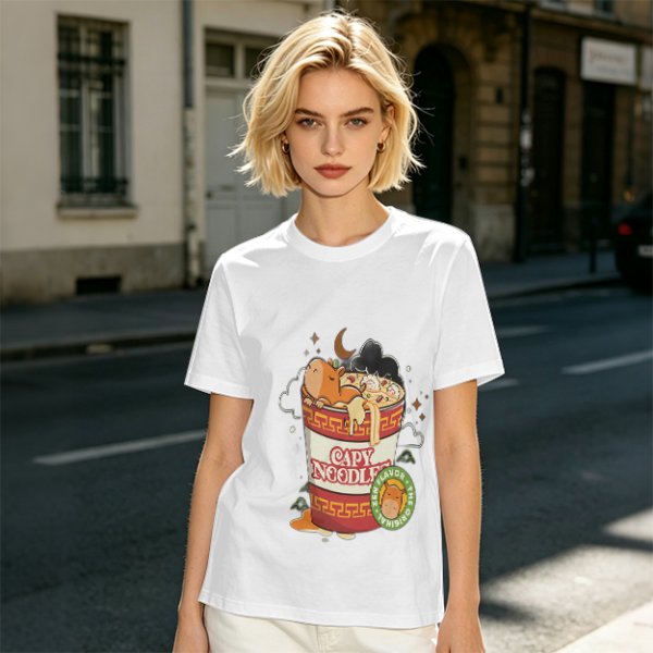 Olive T-Shirt with Capybara in Cup Noodle Graphic Print