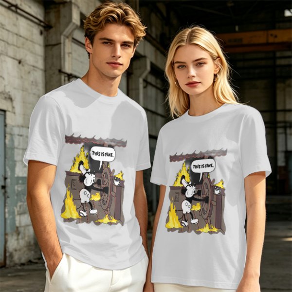Olive T-Shirt With Steamboat Willie This Is Fine Burning Ship Art