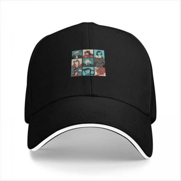 Black baseball cap with retro video game character grid print