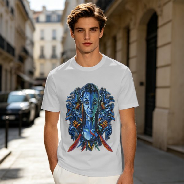 Olive T-Shirt with Na'vi Character and Pandora Creatures Artwork