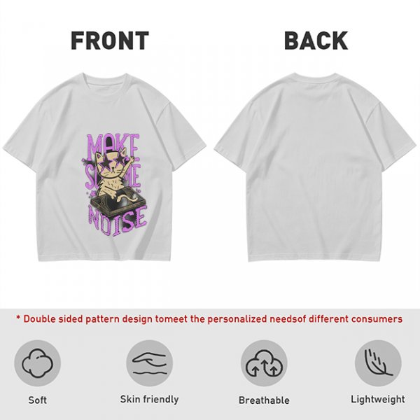 Olive T-Shirt with DJ Cat Graphic and Make Some Noise Text