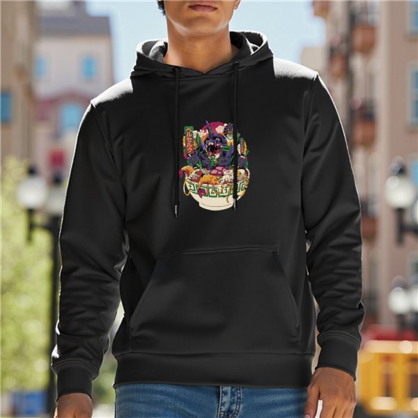 Black Hoodie With Monster Ramen Bowl Graphic Print