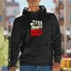 Black hoodie with 'Chat With A Dead Agent' skeleton graphic