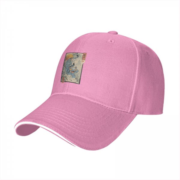 Black Baseball Cap with Ukiyo-e Style Blue Tiger Print