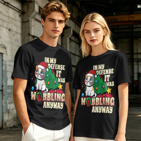 In My Defense It Was Wobbling Anyway Christmas Cat T-Shirt