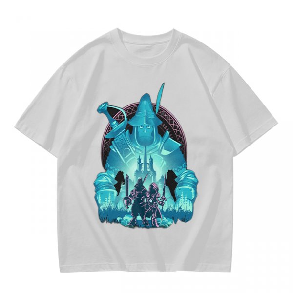Fantasy warrior ghost print olive green graphic t-shirt