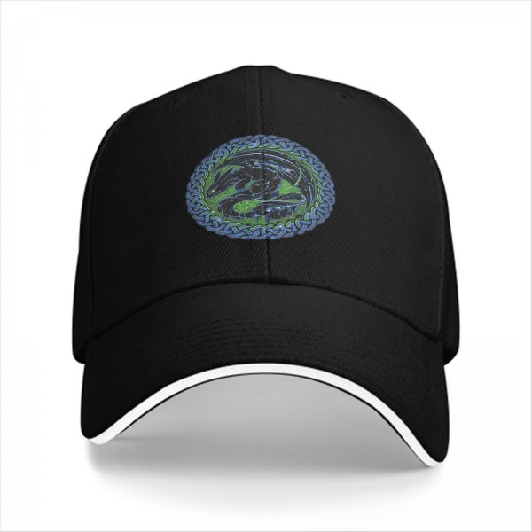 Black Baseball Cap With Celtic Knot Dragon Emblem