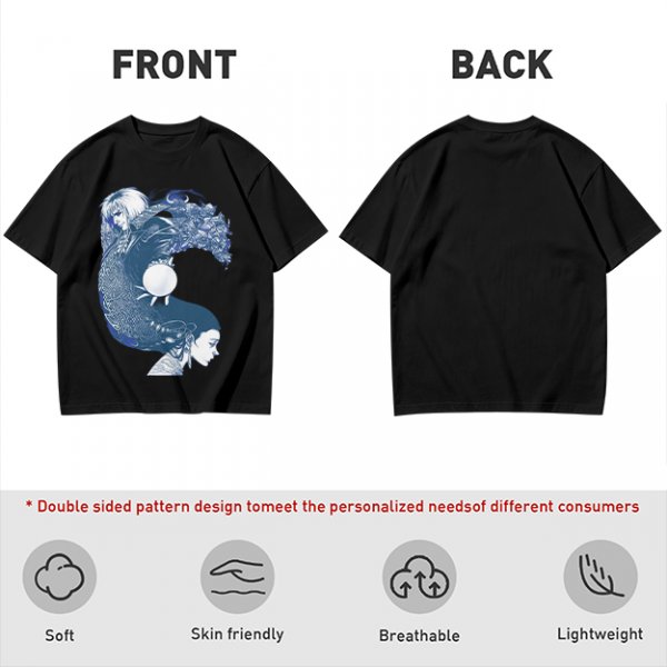 Olive T-Shirt With Two Facing Fantasy Figures And Orb Art Print
