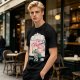 Olive green t-shirt with cherry blossom festival dog character print