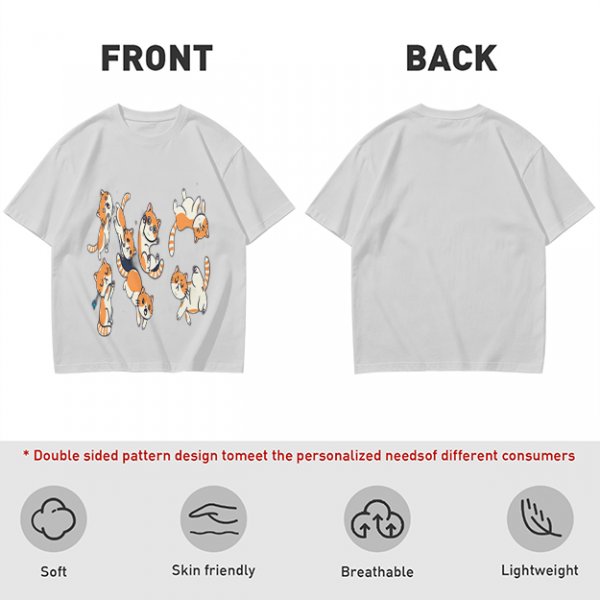 Olive T-Shirt With Playful Orange Kitten Illustrations
