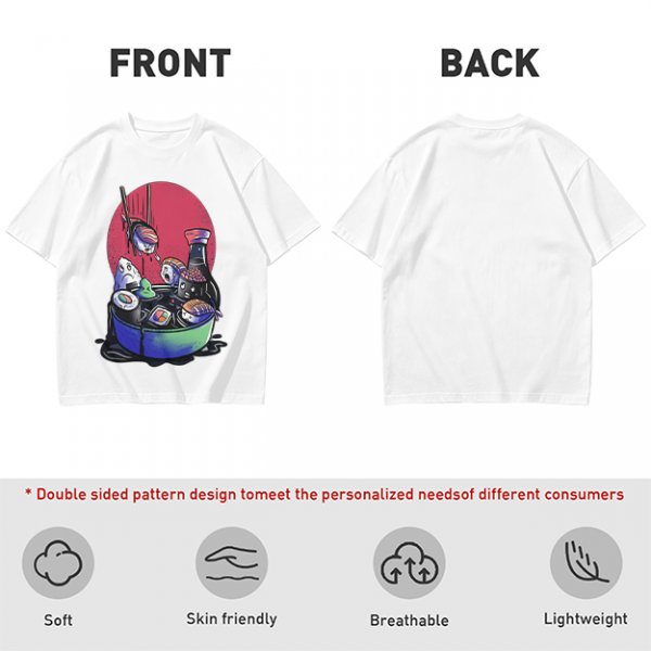 Olive T-Shirt With Anxious Sushi Characters In Soy Sauce Bowl Print