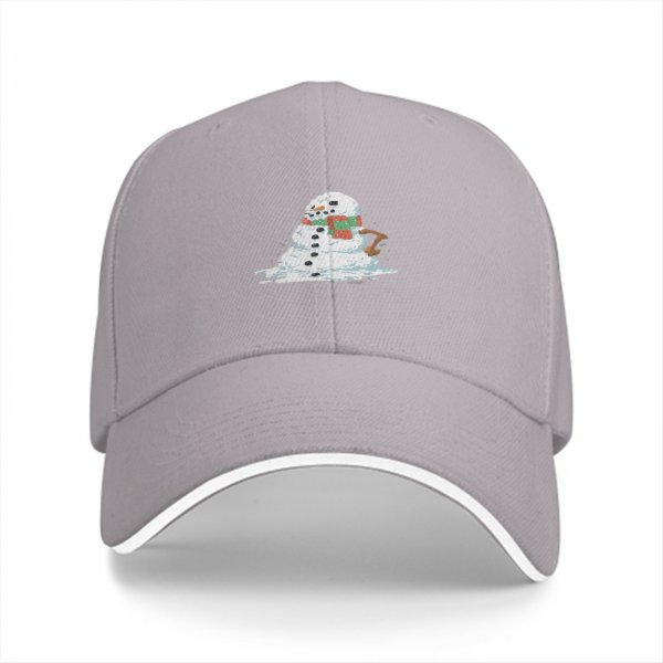 Black baseball cap with a melting snowman graphic for winter style