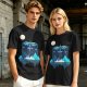 Olive T-Shirt With Geometric Dragonfly Mountain Night Scene Print