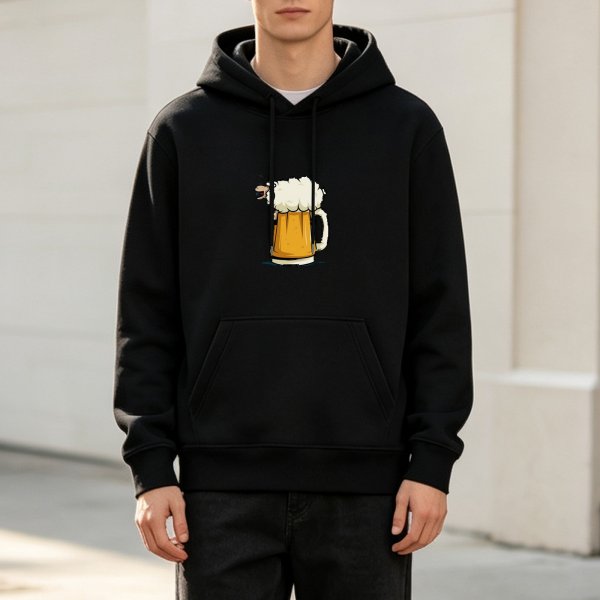 Black Hoodie With Beer Sheep Graphic Print