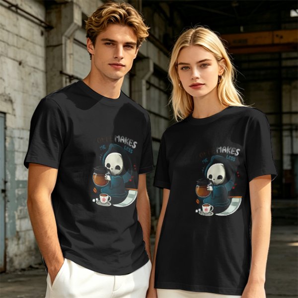 Cute Grim Reaper Coffee Lover Graphic T-Shirt