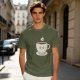 Olive Green T-Shirt With Cute Smiling Steaming Coffee Cup Print