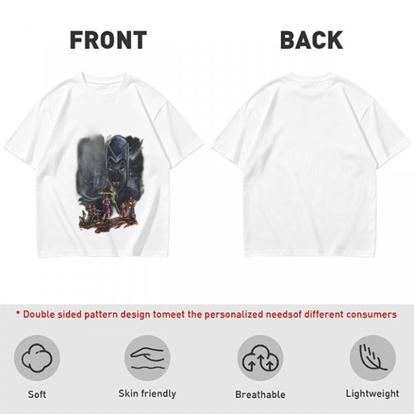 Olive T-Shirt With Dark Fantasy Villain And Hero Group Print