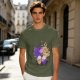 Olive T-Shirt With Cute Fantasy Bird Family Print