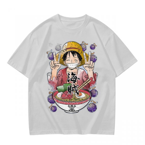 One Piece Luffy Ramen Peace Sign Anime Graphic T-Shirt