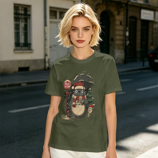 Christmas Totoro at Bus Stop Graphic T-Shirt