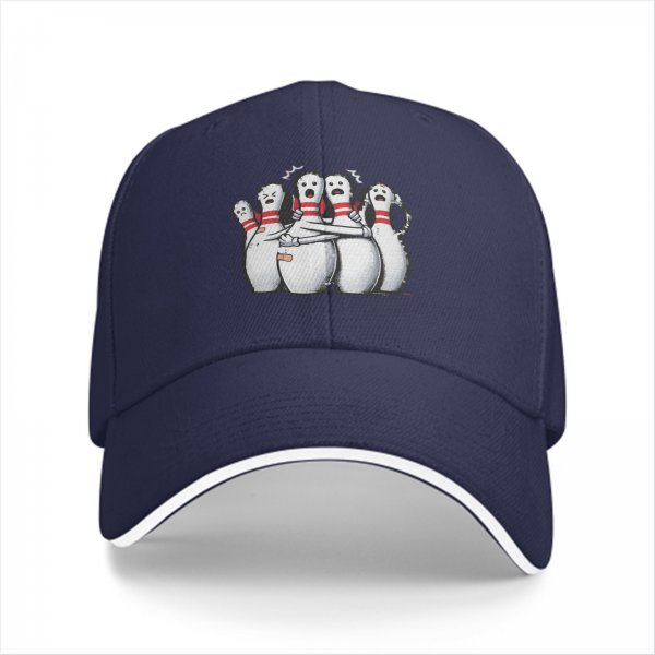 Black Baseball Cap With Scared Bowling Pins Graphic