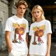 Olive green t-shirt with whimsical miso character graphic print