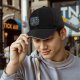 Black baseball cap with starry night ramen bowl graphic