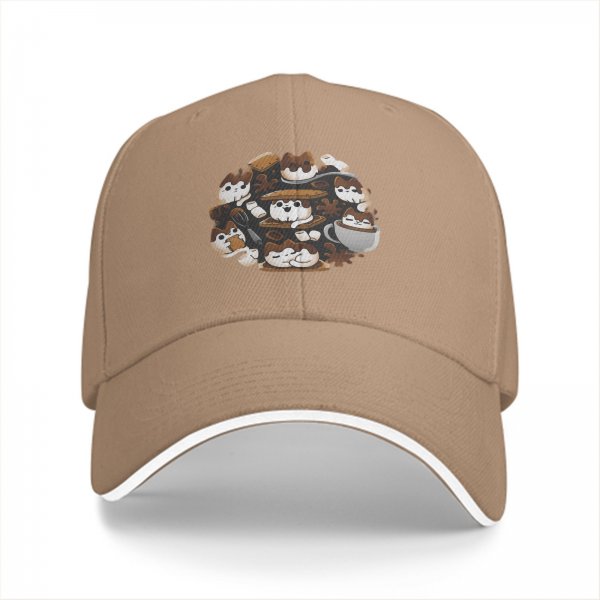 Black baseball cap with cute coffee and cat themed graphic