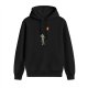 Black hoodie with cute skeleton holding orange balloon graphic