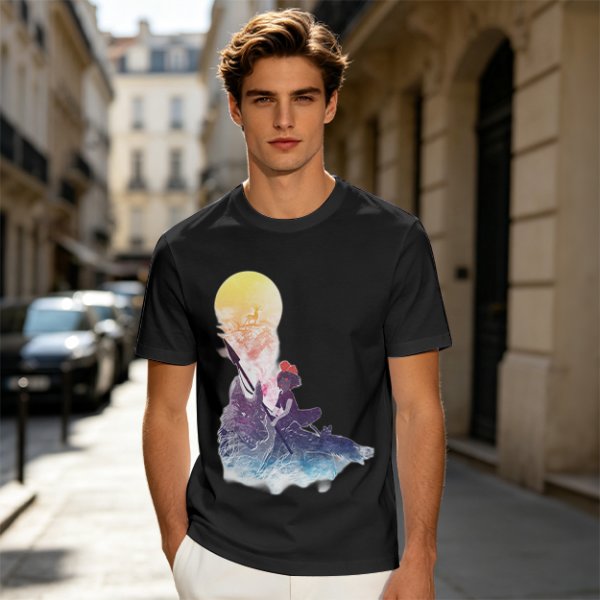 Olive T-Shirt with Watercolor Witch and Moon Art Print