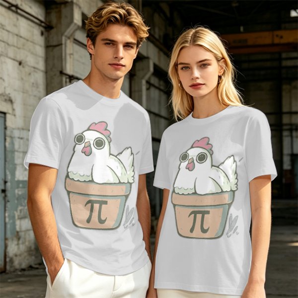 Olive T-Shirt With Cute Chicken In Pi Pot Graphic