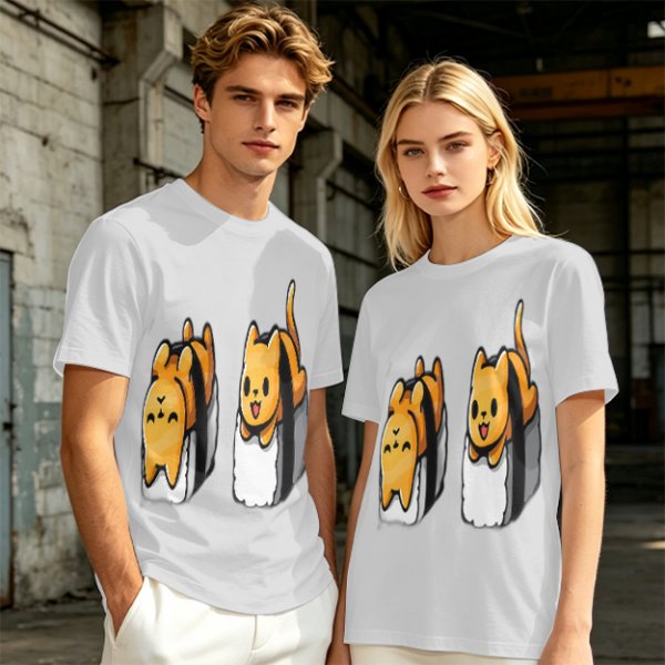 Olive T-shirt with cute sushi cat graphic print