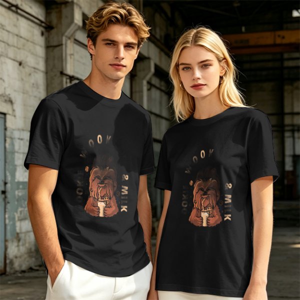 Olive T-Shirt with Chewbacca Drinking Boba Graphic