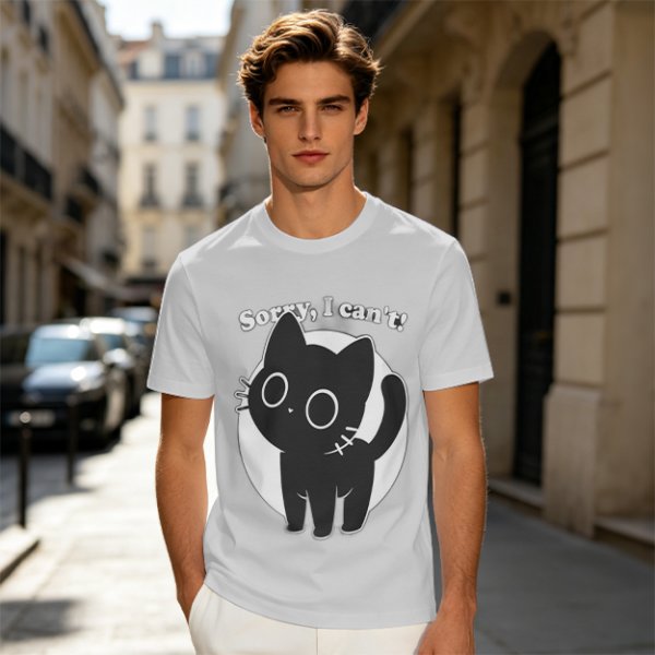 Olive T-Shirt With Sorry I Can't Black Cat Graphic Print