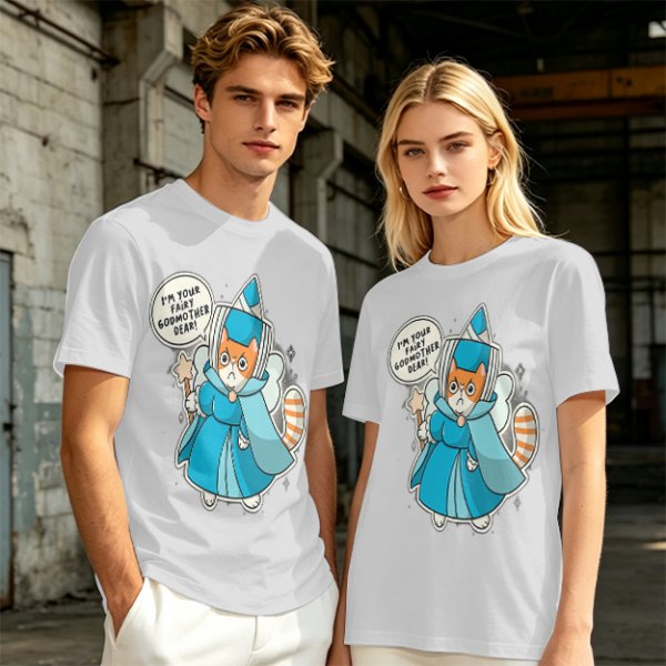 Olive T-Shirt With Fairy Godmother Cat Graphic Print