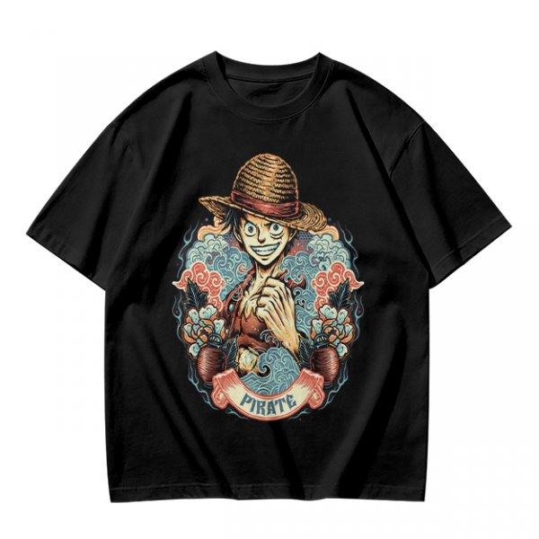 Olive T-Shirt Featuring Monkey D. Luffy Pirate Anime Art
